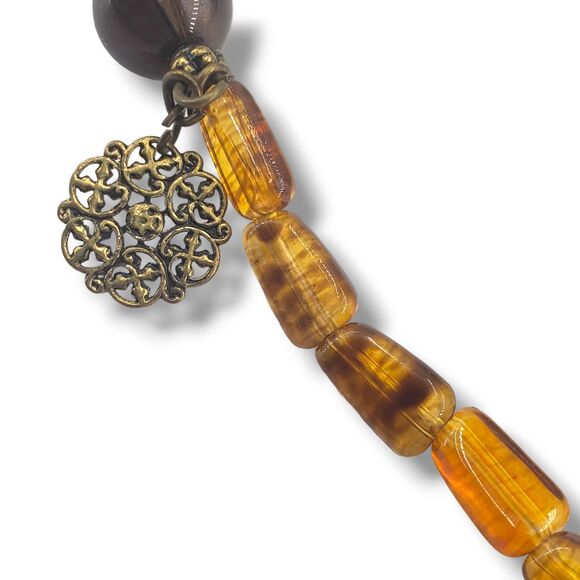 Cookie Lee Beaded Long Necklace Molded Acrylic Root Beer Taupe Brown Neutrals - Picture 2 of 10